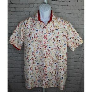 Suslo Couture Shirt Mens Large White Red Paisley Print Short Sleeve Button Up